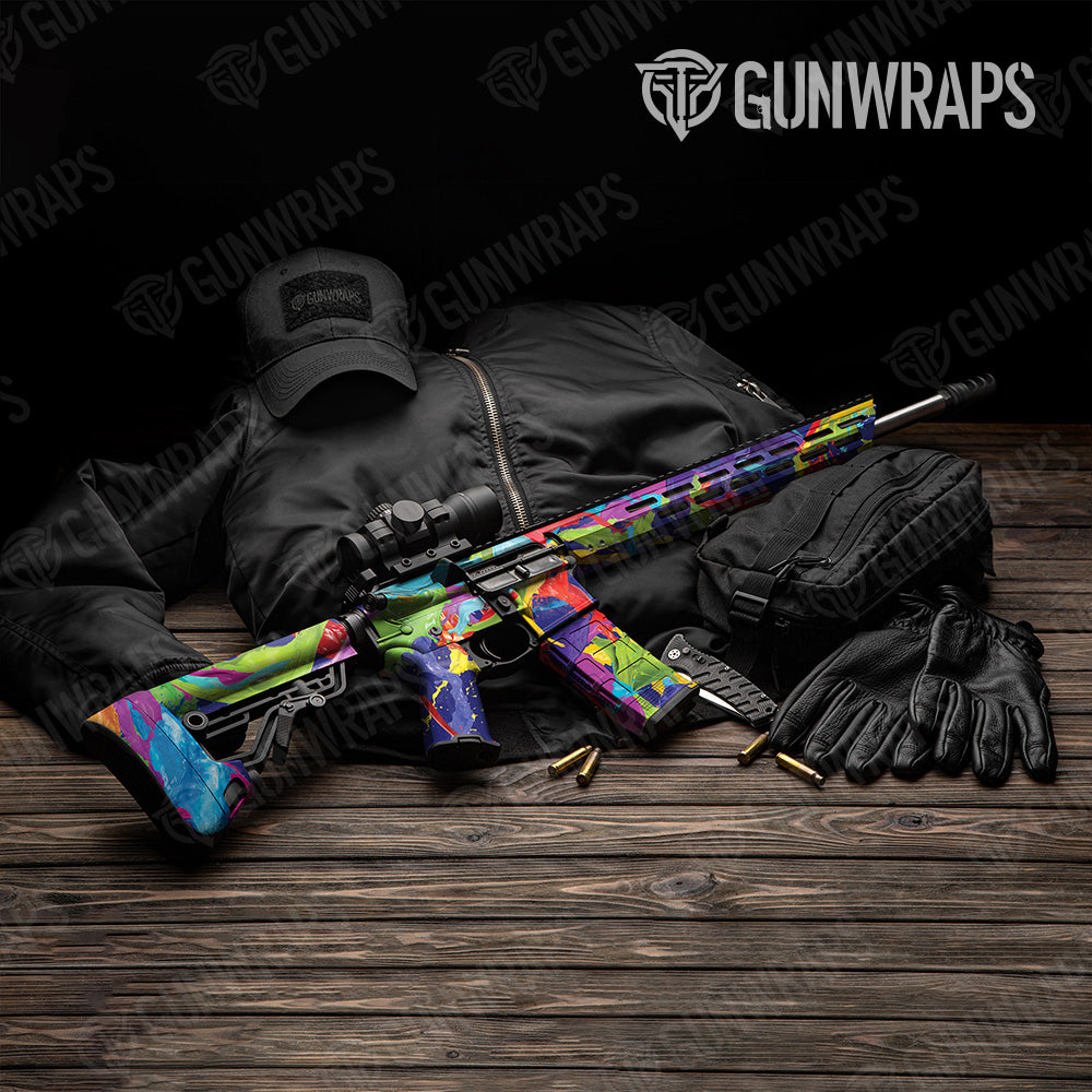 Paint Splatter Blue AR 15 Gun Skin Vinyl Wrap