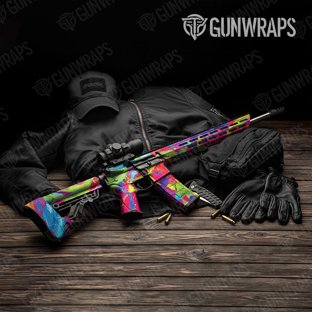 Paint Splatter Magenta AR 15 Gun Skin Vinyl Wrap