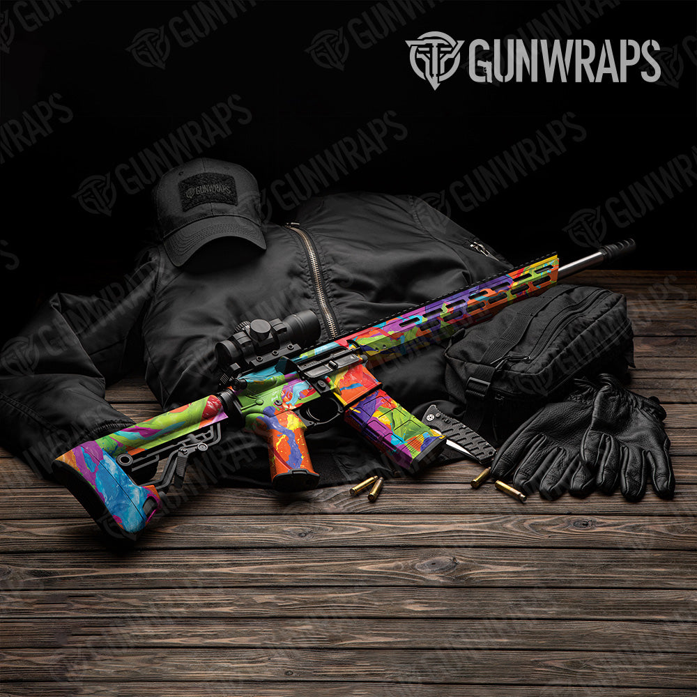 Paint Splatter Orange AR 15 Gun Skin Vinyl Wrap