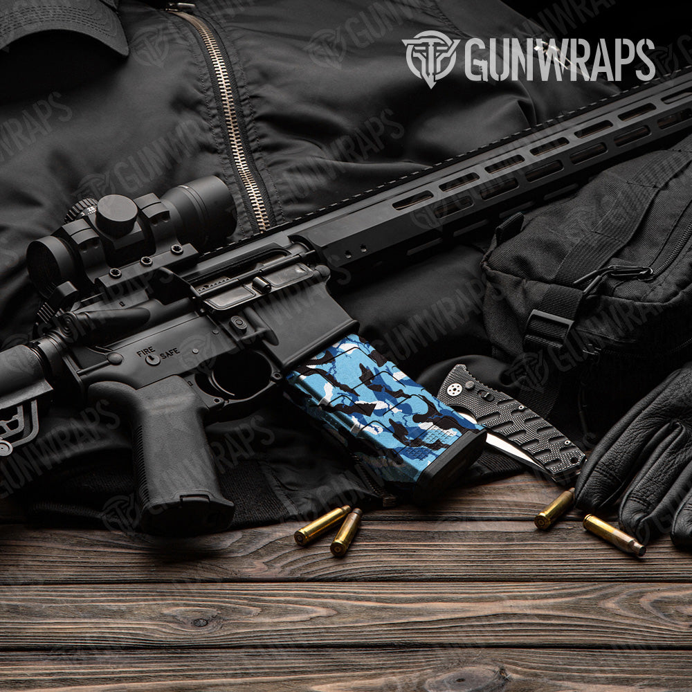 Ragged Baby Blue Camo AR 15 Mag Gun Skin Vinyl Wrap
