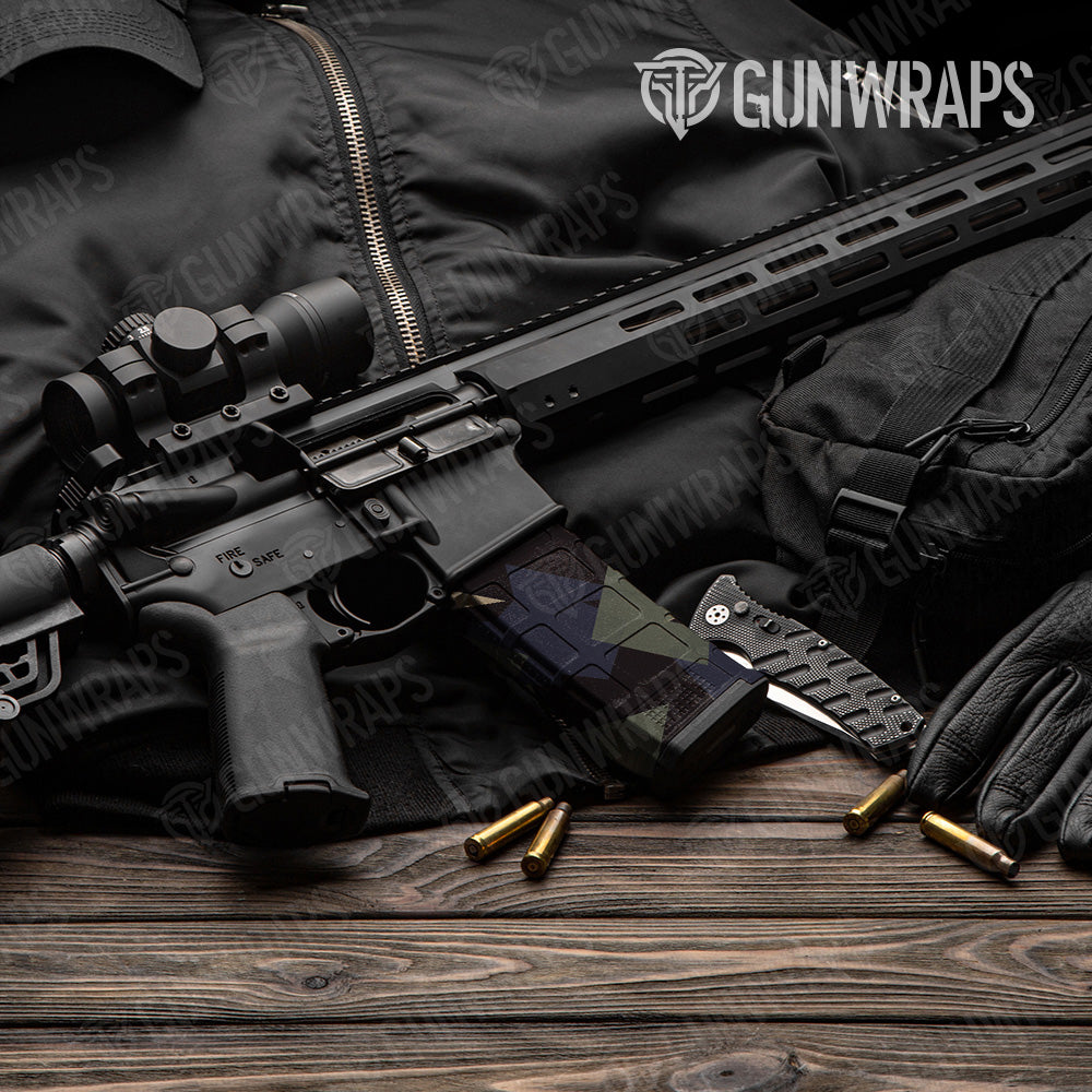 Shattered Militant Blue Camo AR 15 Mag Gun Skin Vinyl Wrap