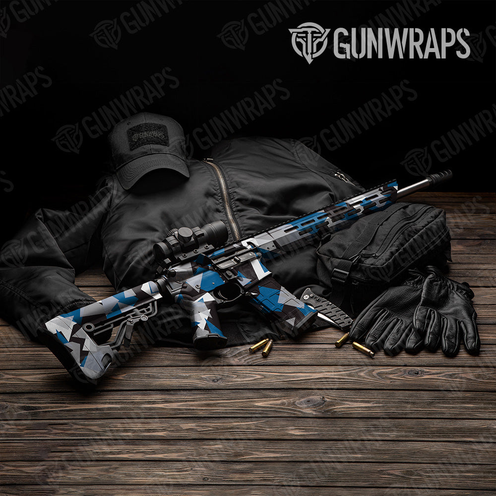 Shattered Blue Tiger Camo AR 15 Gun Skin Vinyl Wrap