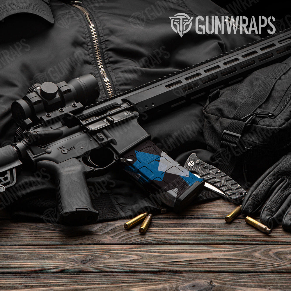 Shattered Blue Tiger Camo AR 15 Mag Gun Skin Vinyl Wrap