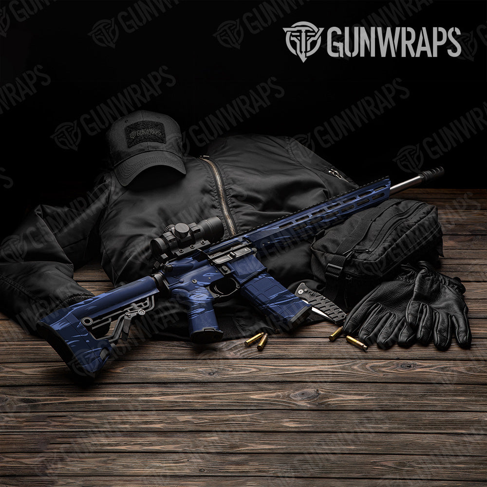 Shredded Blue Midnight Camo AR 15 Gun Skin Vinyl Wrap