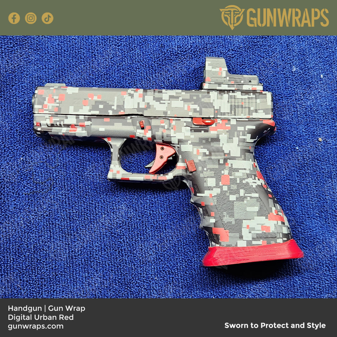 Pistol & Revolver Digital Urban Red Camo Gun Skin Vinyl Wrap