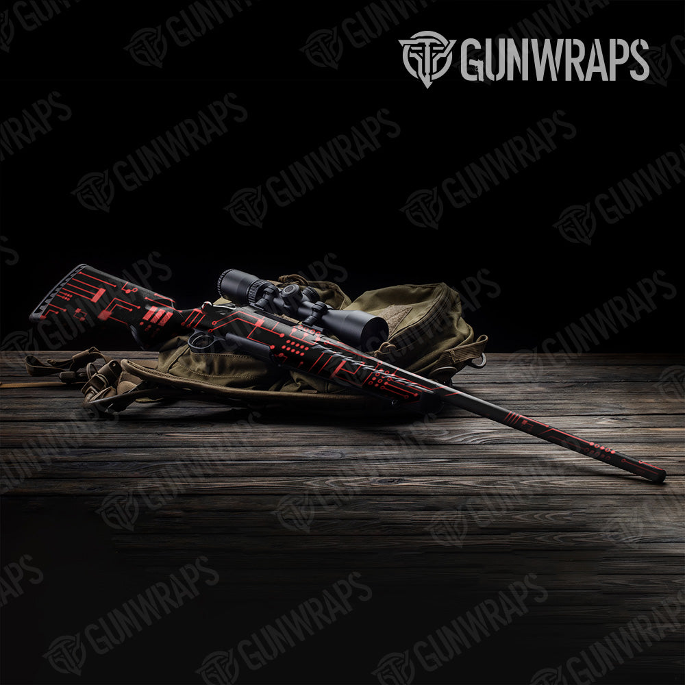 Circuit Board Red Rifle Gun Skin Vinyl Wrap