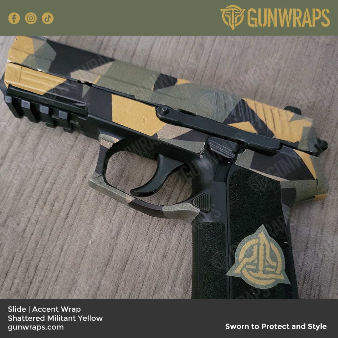 Pistol Slide Shattered Militant Yellow Camo Gun Skin Vinyl Wrap