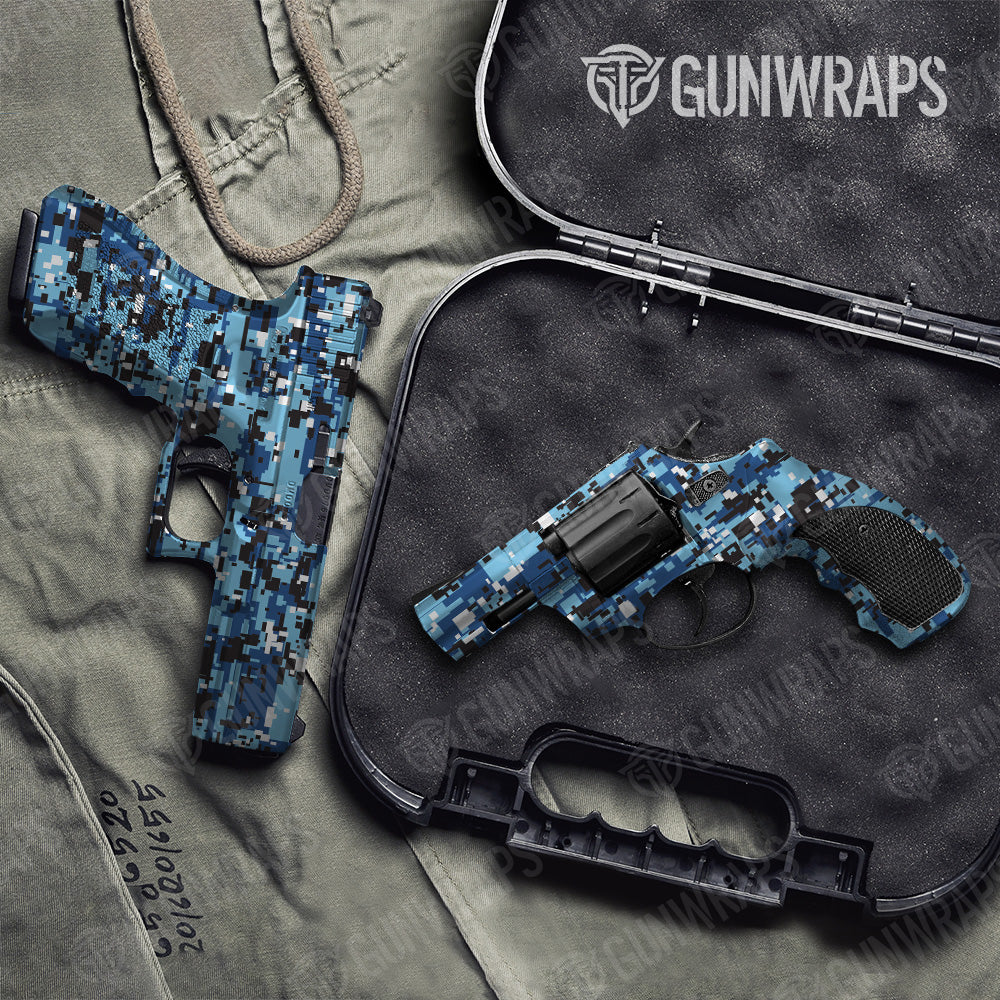 Digital Baby Blue Camo Pistol & Revolver Gun Skin Vinyl Wrap