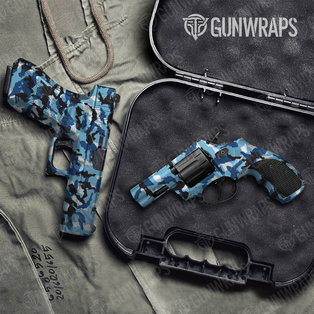 Erratic Baby Blue Camo Pistol & Revolver Gun Skin Vinyl Wrap