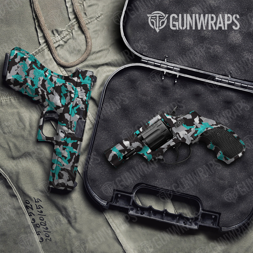 Erratic Tiffany Blue Tiger Camo Pistol & Revolver Gun Skin Vinyl Wrap