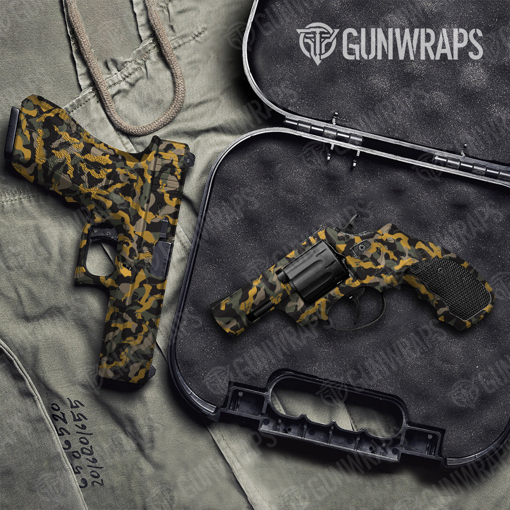 Ragged Militant Yellow Camo Pistol & Revolver Gun Skin Vinyl Wrap